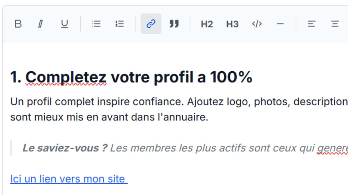 Editeur de texte disponible pour rédiger votre fiche et vos annonces